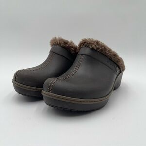 CROCS Cobbler Eva Clogs Heeled Mules Faux Fur Women’s Sz 7 Slip On Casual
